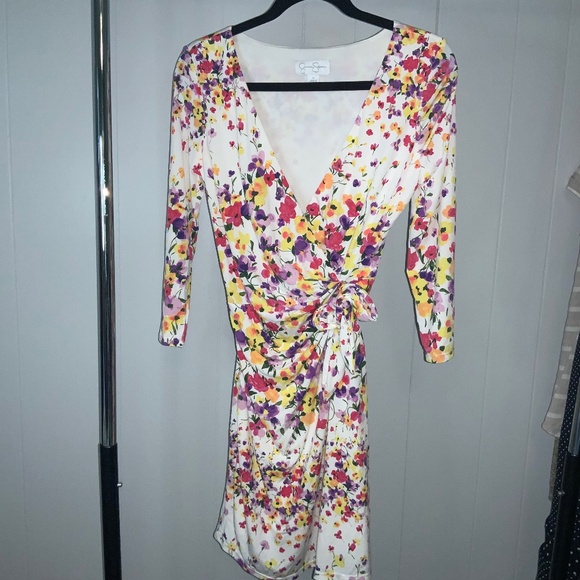 Jessica Simpson floral wrap dress Sz 6 3/4 sleeve - Picture 1 of 7